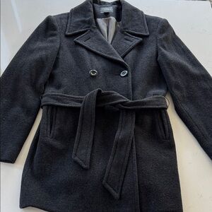 Women's Black Wool-Blend Trench Coat with Belt